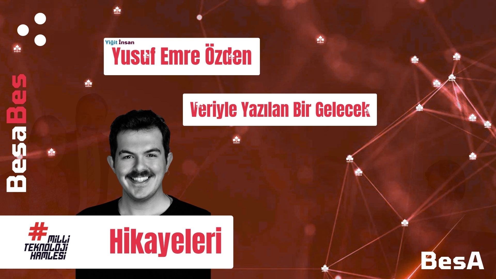 Yusuf Emre Özden, bilgisayar başında kod yazarken, arka planda İstanbul silueti ve genç girişimcilik ruhunu yansıtan bir atmosfer