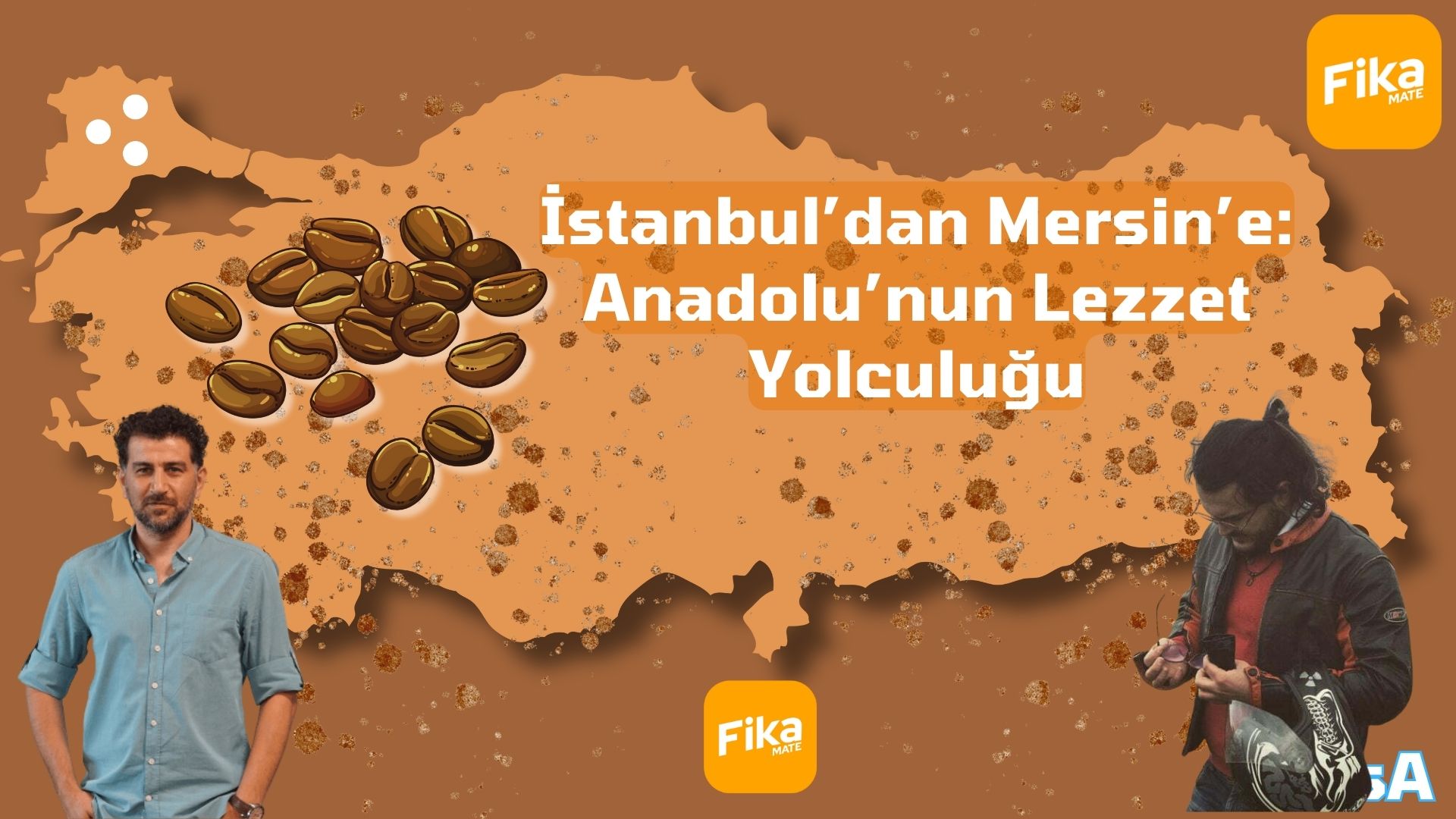 Kahve çekirdekleriyle Anadolu haritası üzerinde İstanbul’dan Mersin’e uzanan lezzet yolculuğu temalı grafik.